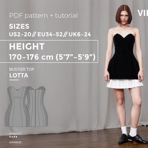 Lotta Bustier Sewing Pattern PDF Strapless Corset Top with Boning Sweetheart Neckline Structured Evening Top EU 34–52 Height 170-176cm