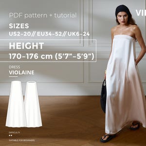 Violaine Dress Sewing Pattern Trapeze Maxi Dress Loose Fit Elegant Dress Minimalist Height 170-176 cm EU 34–52 PDF Sewing Pattern