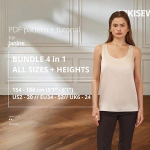 Janine Top Sewing Pattern Bundle PDF / Camicetta aderente semplice / Modello per top con scollo rotondo / Guardaroba base / EU 34–52 Altezza 154-184 cm