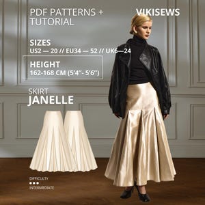 Cartamodello PDF per gonna a trapezio Janelle, modello gonna Godet, gonna midi voluminosa / EU 34–52, elegante cartamodello digitale per gonna, altezza 162-168 cm