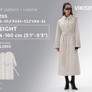 Płaszcz Dolores – wzór do szycia w formacie PDF z instrukcją, rozmiar EU34-EU52, wzrost 154-160 cm