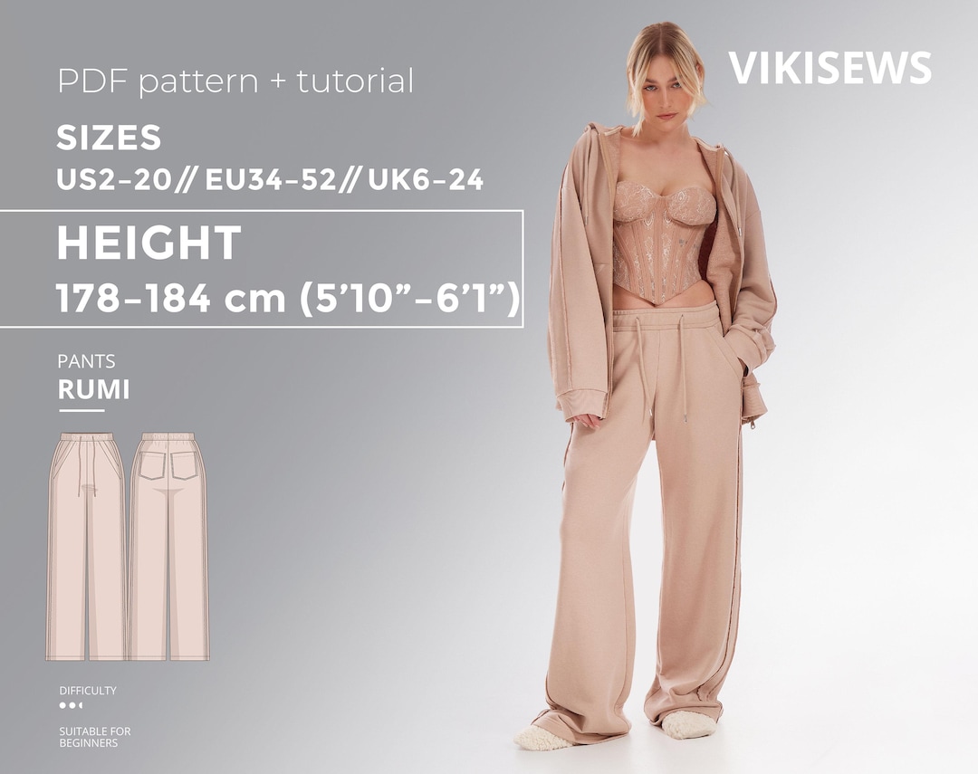 Rumi Ryu Patterns Rumi Pants PDF Sewing Pattern US 2–20 | Knit Drawstring Pants Digital ...