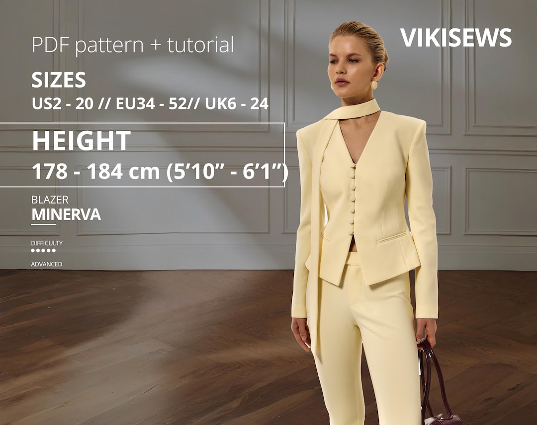 Pattern Height Minerva Blazer Sewing Pattern PDF With Tutorial Varsity Jacket Pattern ...