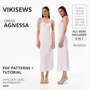 Agnessa dress pdf sewing pattern bundle eu 34-52 height 154-184 cm | dress sewing pattern bundle corset dress pattern close fit dress bundle