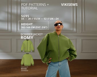 Romy Bomber Jacket PDF Sewing Pattern With Tutorial, Size XS-XL
