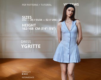 Ygritte Dress Sewing Pattern PDF Open Back Mini Dress Tailored Princess Seam Dress Elegant Button Front Dress EU 34–52 Height 162-168 cm