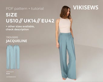 Jacqueline classic trousers sewing pattern with tutorial size US 10 UK 14 EU 42