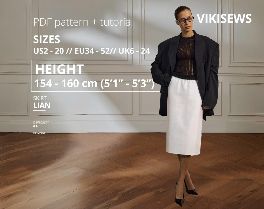 Pattern Height Lian Fitted Skirt Sewing Pattern PDF Elastic Waist Midi Skirt ...