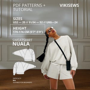 Nuala Sweatshirt PDF Sewing Pattern sizes XS - XL | Sweatshirt Sewing Pattern Printable Pattern Oversized Sweatshirt Height 170-176