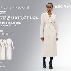フィレンツェドレスの縫製パターンとチュートリアル サイズ US 12 UK 16 EU 44