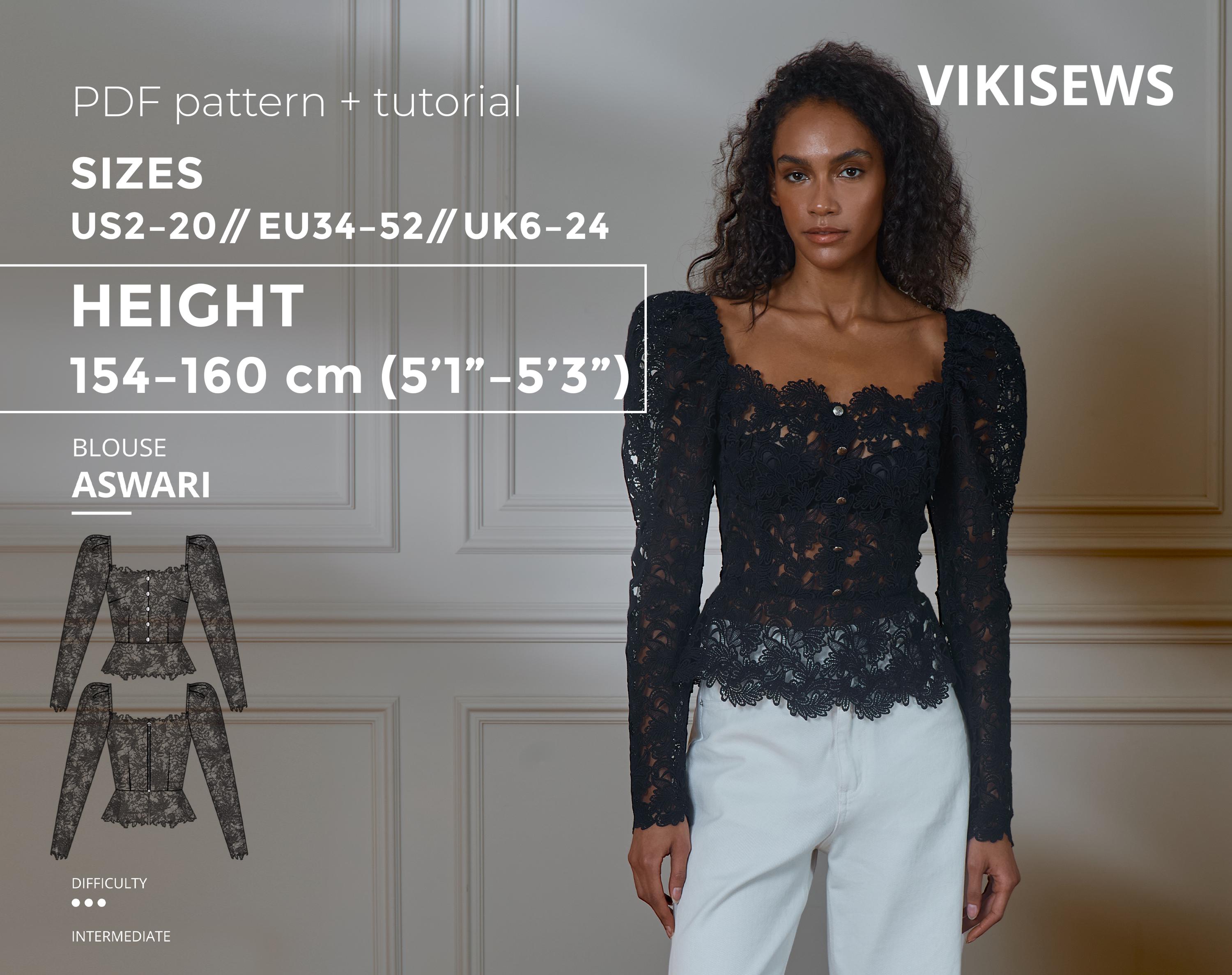 Aswari Lace Blouse Sewing Pattern With Tutorial Height 154-160cm