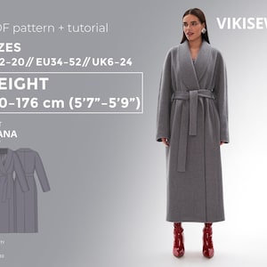 Saana Coat PDF sewing pattern with tutorial, size EU34-EU52 for 170-176 cm height