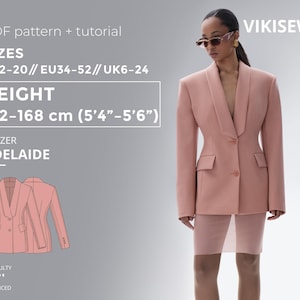 Adelaide Blazer Sewing Pattern EU 34–52 | Digital Blazer Pattern Waistcoat Sewing Pattern Women Blazer Pattern Height 154–160 cm
