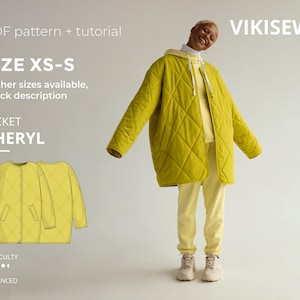 Cheryl oversized quilted jacket pattern with pdf tutorial size XS-S