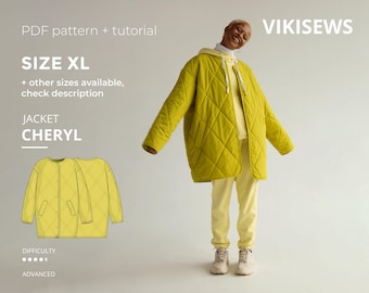 Cheryl oversized quilted jacket pattern with pdf tutorial size XL