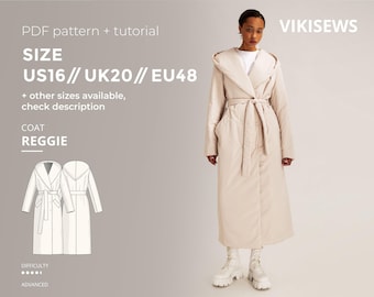 Reggie coat digital pattern pdf sewing pattern with tutorial size US 16 UK 20 EU 48