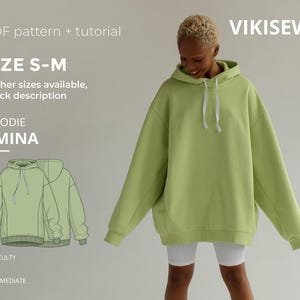 Amina Hoodie PDF Sewing Pattern S–M | Oversized Hoodie with Pockets A0 Sewing Pattern DIY Loose Fit Pullover with Hood Unisex Hoodie for Men