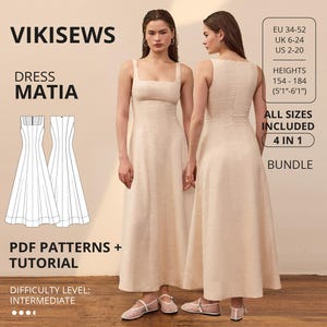 Matia Dress pdf Sewing Pattern Bundle EU 34-52 Height 154-184cm| Dress Sewing Pattern Bundle Semi-Fitted Dress Sewing Pattern Flared Skirt