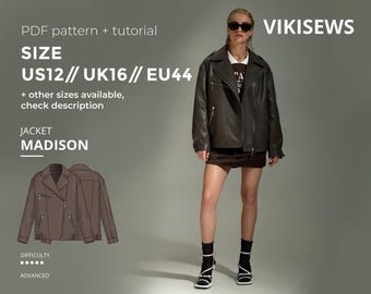 Madison leather jacket pattern with pdf tutorial US 12 UK 16 EU 44