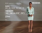Juanna Dress pdf Sewing Pattern EU 34-52 US 2-20| Dress Sewing Pattern 162-168 cm V-neck Dress Pattern Pleated Dress DIY Above Knee Dress