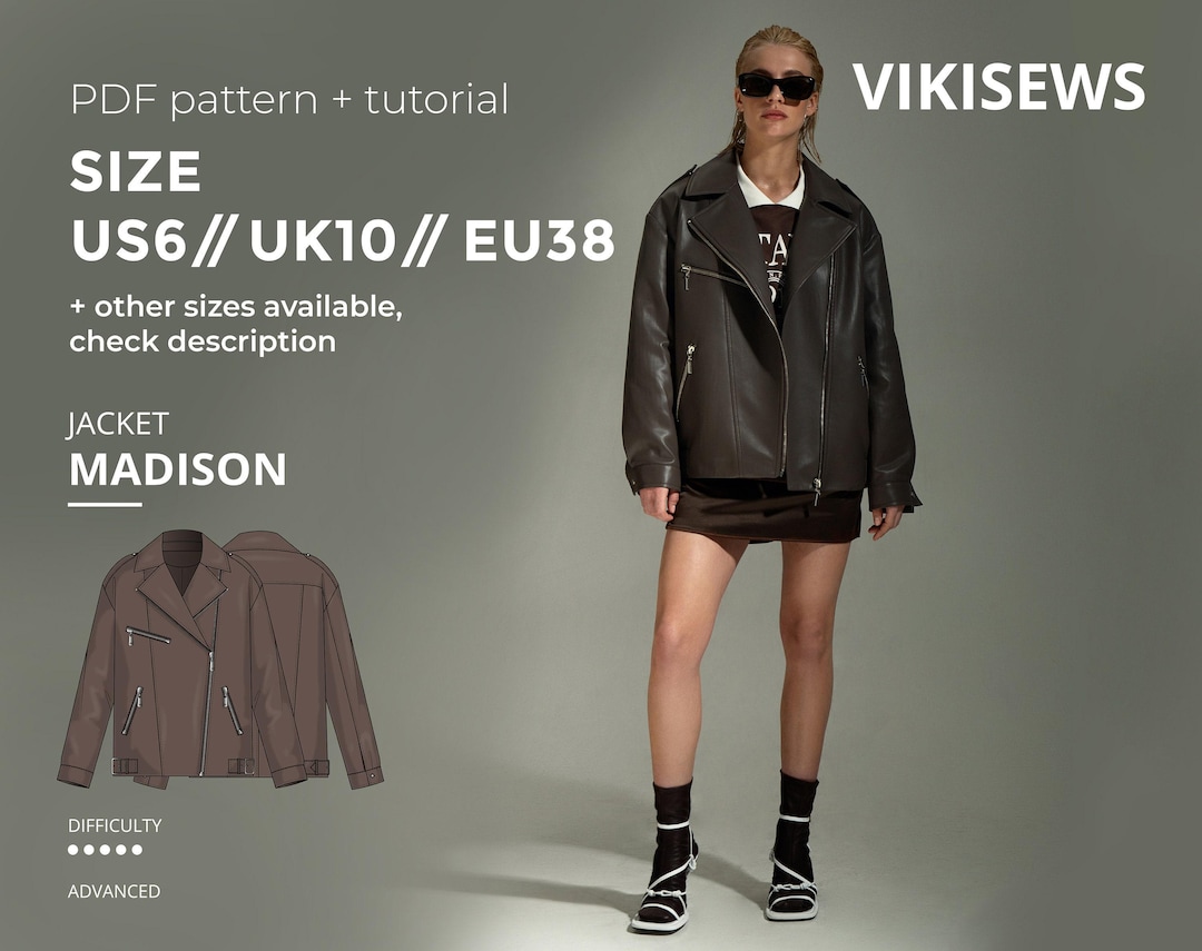 Madison Leather Jacket Pattern With Pdf Tutorial US 6 UK 10 EU 38 - Etsy
