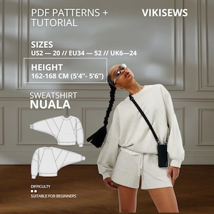 Nuala tröja PDF symönster XS-XL | Mönster för överdimensionerad tröja A0 symönster Symönster tröja Höjd 162-168 cm