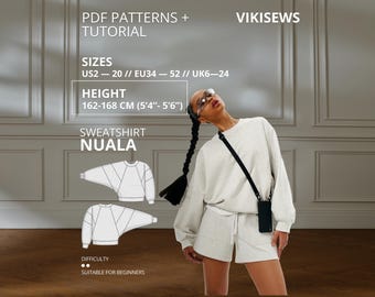 Patrón de costura PDF para sudadera Nuala XS-XL / Patrón de sudadera extragrande A0 Patrón de costura Patrón de costura Suéter Altura 162-168 cm