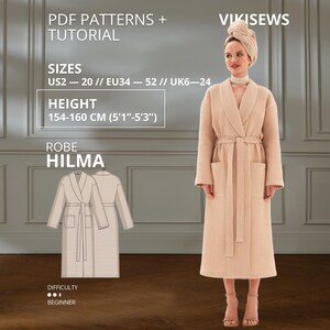 Patrón de costura en PDF del vestido Hilma con tutorial, talla EU34-EU52 para alturas de 154-160 cm.
