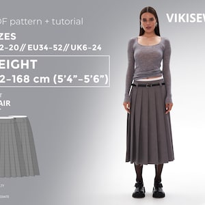 Patron de couture PDF de la jupe Blair avec tutoriel, taille EU34-EU52 pour une hauteur de 162-168 cm