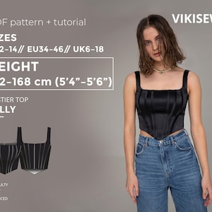 Top bustier Tally hauteur 162-168, tailles US 2-14, patron de couture avec tutoriel