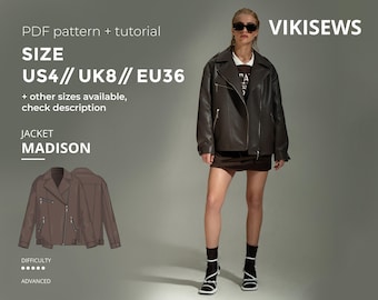 Madison leather jacket pattern with pdf tutorial US 4 UK 8 EU 36