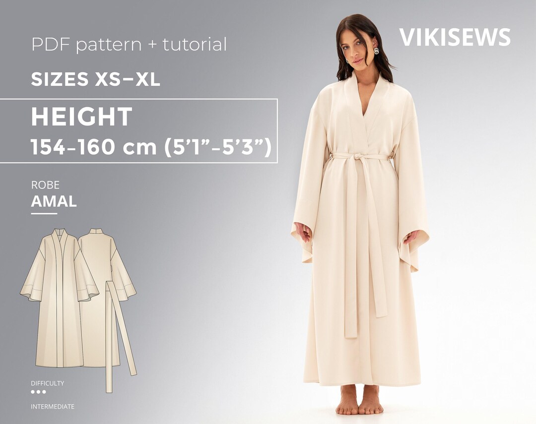 Amal Robe PDF Sewing Pattern With Tutorial, Size XS-XL for 154-160 Cm ...