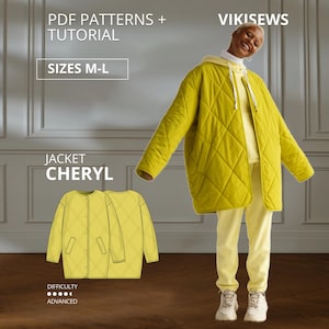 Cheryl Oversized Quilted Jacket Pattern size M-L | Quilted Coat Pattern Outerwear Autumn Sewing Pattern Tutorial Chore Coat Pattern
