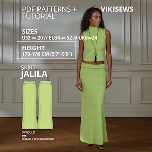 Jalila Knit Maxi Skirt Sewing Pattern PDF Fitted Elastic Waist Skirt Stretch Skirt Pattern EU 34–52 Easy Sewing Pattern Height 170-176cm