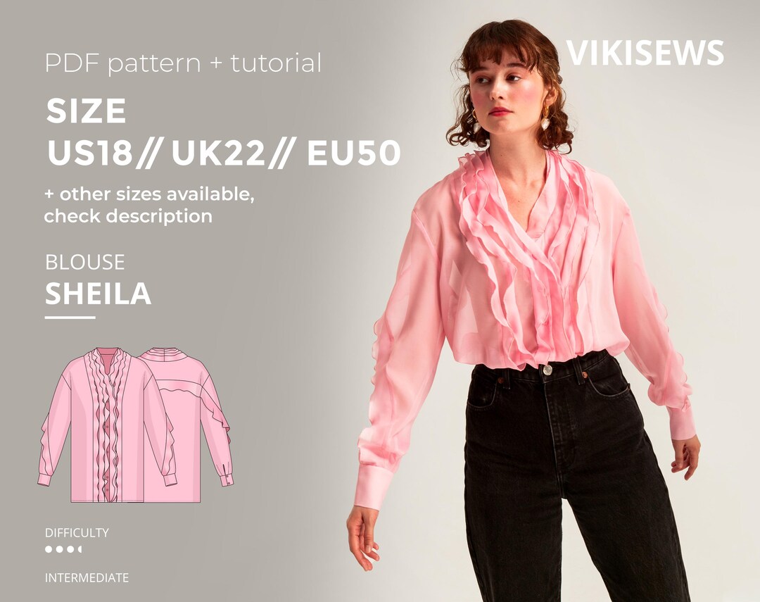 Sheila Blouse Digital Pattern Pdf Sewing Pattern With Tutorial, Ruffle ...