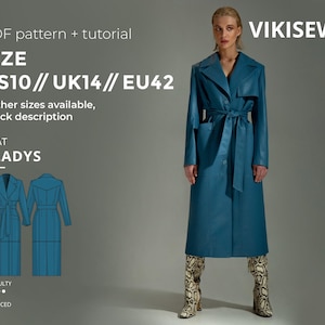 Gladys coat pattern with pdf tutorial size US 10 UK 14 EU 42