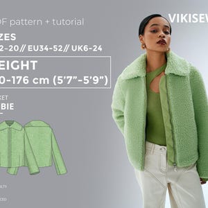 Jaqueta Abbie para altura de 170 a 176 cm, tamanhos EUA 2 a 20, molde de costura com tutorial.