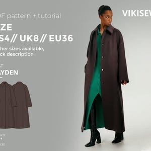 Long Coat Digital Sewing Pattern Hayden Size US4\UK8\EU36, DIY Warm Coat Pattern PDF, Plus Size and Oversized Capsule Wardrobe