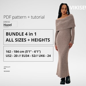 Hazel Schulterbreites Strickkleid Schnittmuster-Bundle (PDF-Muster, EU 34-52, Höhe 154-184 cm)