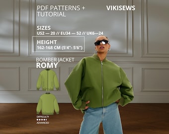 Romy Bomber Jacket PDF Sewing Pattern XS-XL | Bomber pdf pattern pdf Varsity Jacket Sport Jacket Pattern Pockets and Zipper Height 162-168