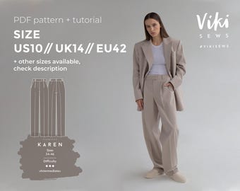 Karen trousers pattern with pdf tutorial US 10 UK 14 EU 42