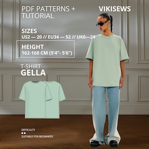 Gella T-shirt PDF sewing pattern with tutorial, size XS-XL for 162-168 cm height