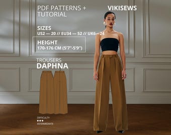 Daphna Trousers Sewing Pattern PDF US 2–20 | Wide Leg Pants Pattern with Tutorial Palazzo Pants PDF Pattern Pants Sewing Kit Height 170–176