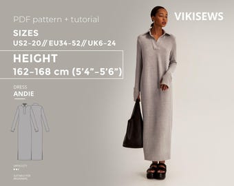 Andie dress 162-168 height US sizes 2 - 20 pattern, sewing pattern with tutorial