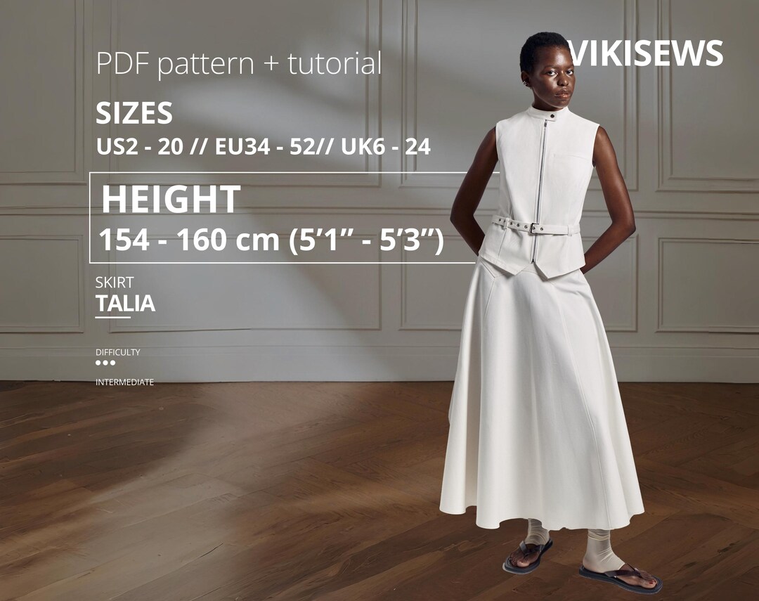 Pattern Height Talia Skirt Sewing Pattern PDF | Voluminous Midi Skirt | Flared Skirt ...