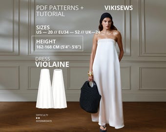Violaine Dress Sewing Pattern Trapeze Maxi Dress Loose Fit Elegant Dress Minimalist Height 162-168 cm EU 34–52 PDF Sewing Pattern