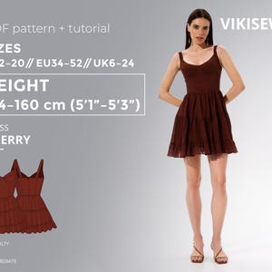Cherry Dress pdf Sewing Pattern EU 34-52 UK 6-24 US 2-20| Lined Dress Sewing Pattern Diy Midi Dress Dress with Bust Cups Height 154-160 cm