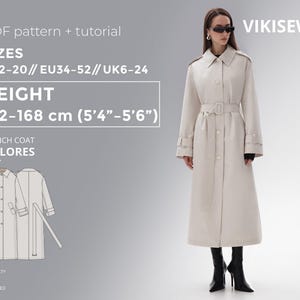 Dolores Trench Coat PDF sewing pattern with tutorial, size EU34-EU52 for 162-168 cm height