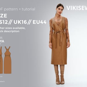Arya pinafore dress sewing pattern with tutorial size US 12 UK 16 EU 44