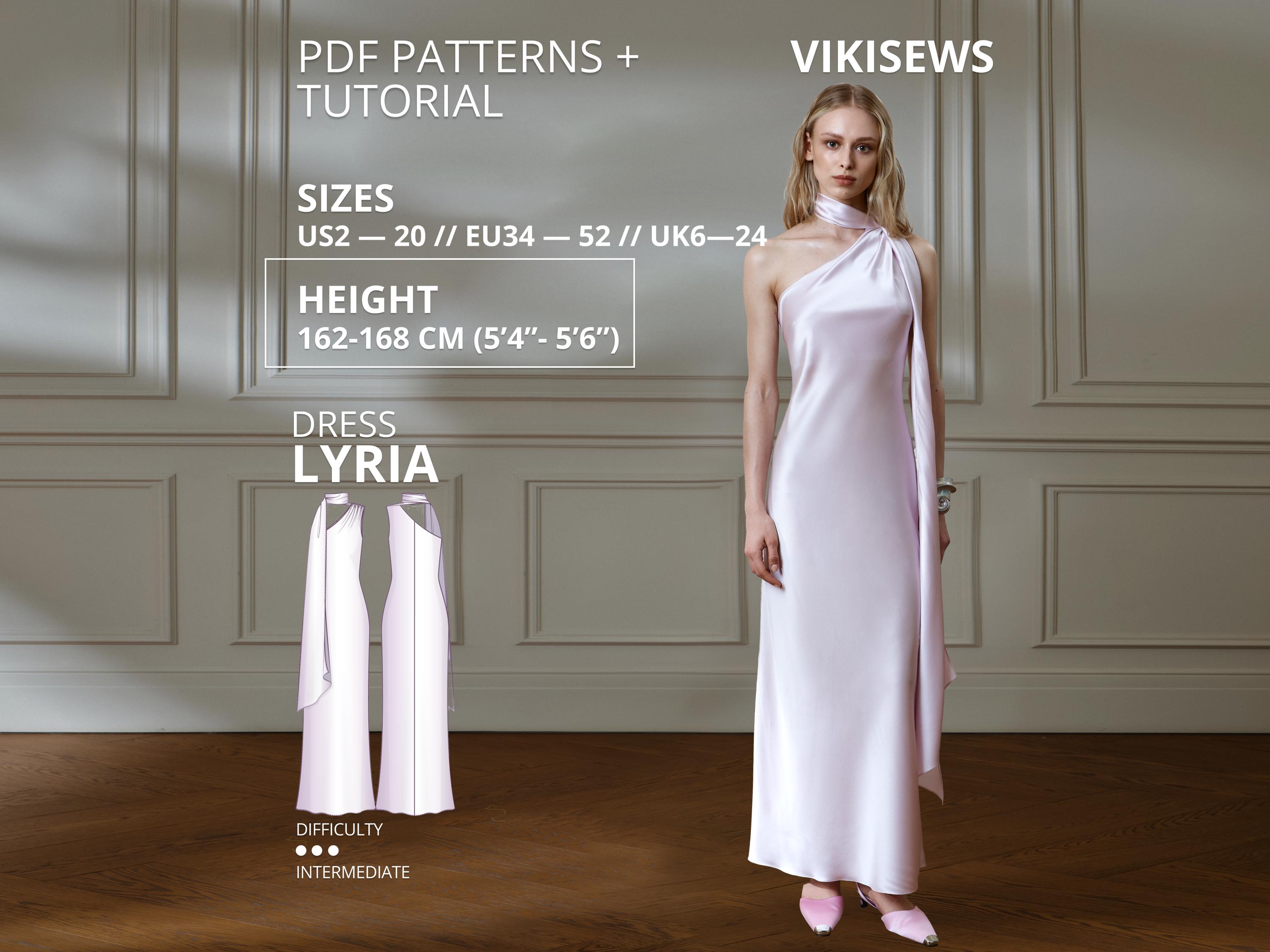 Lyria Dress Sewing Pattern PDF One Shoulder Dress Asymmetric Bias